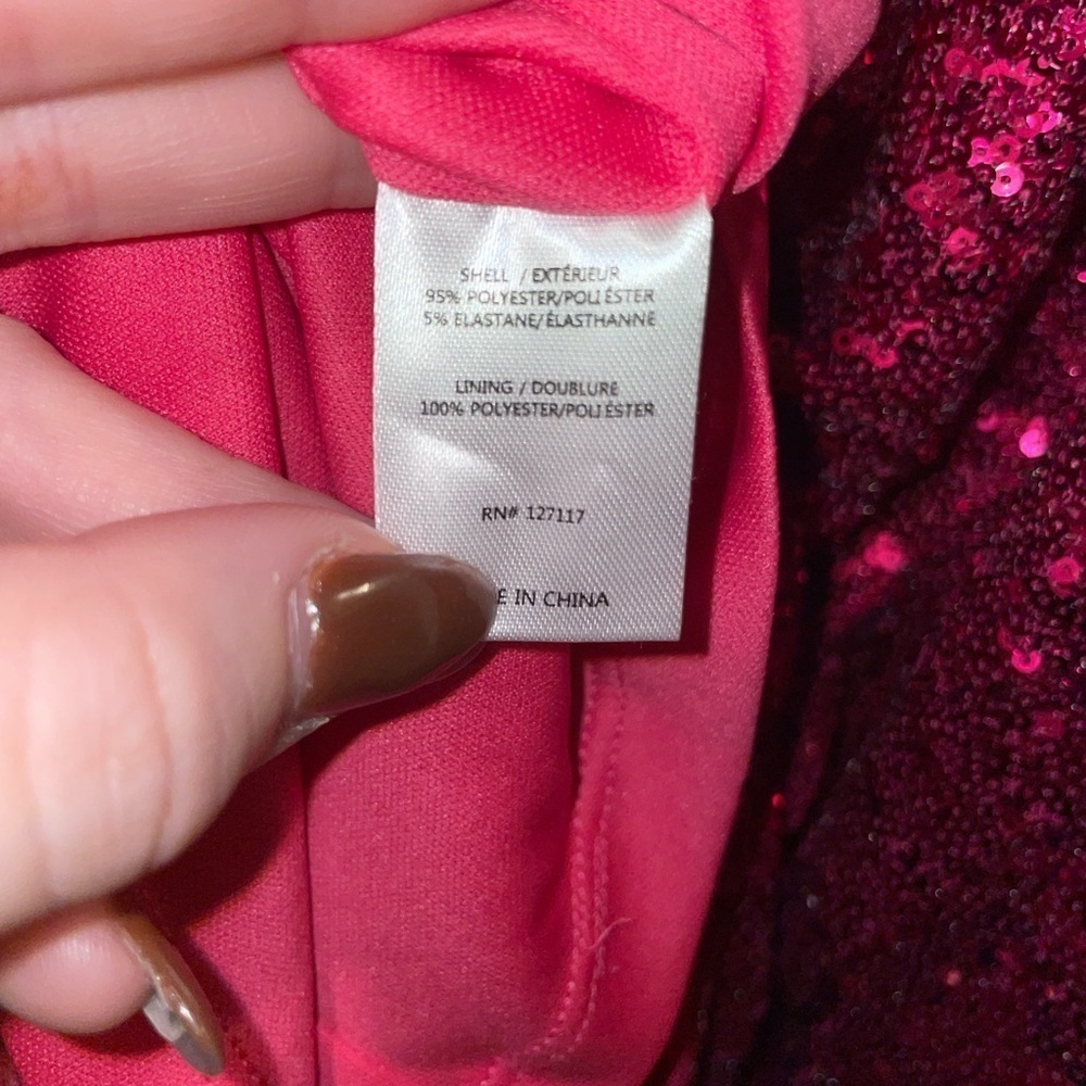 New!Jewel Badgley Mischka 🩷 Strapless Asymmetrical Sequined Draped Pink Dress 10 - Picture 12 of 12
